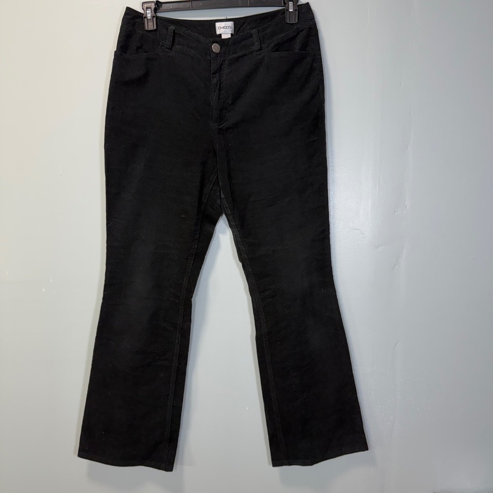 Chicos Black Corduroy Pants Womens Size 2 Regular Straight Leg Stretch